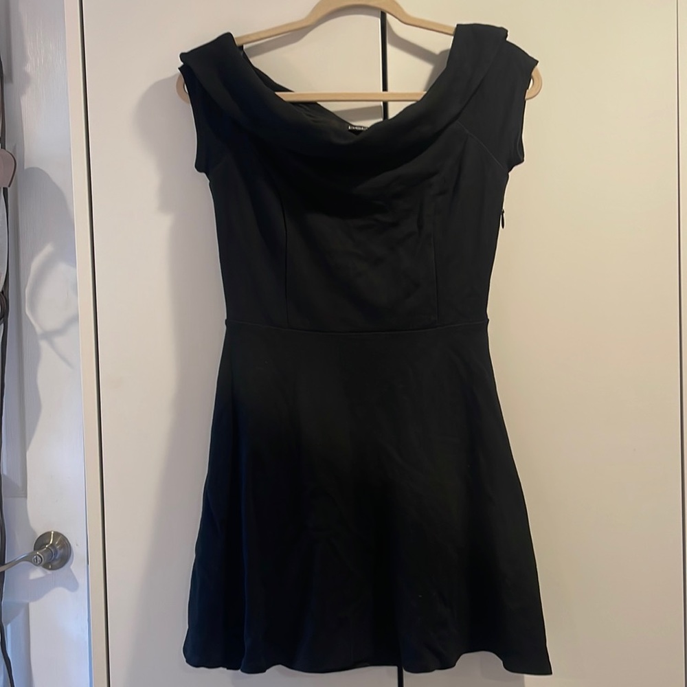 Off the shoulder fit and flare mini-Bebe dress- small